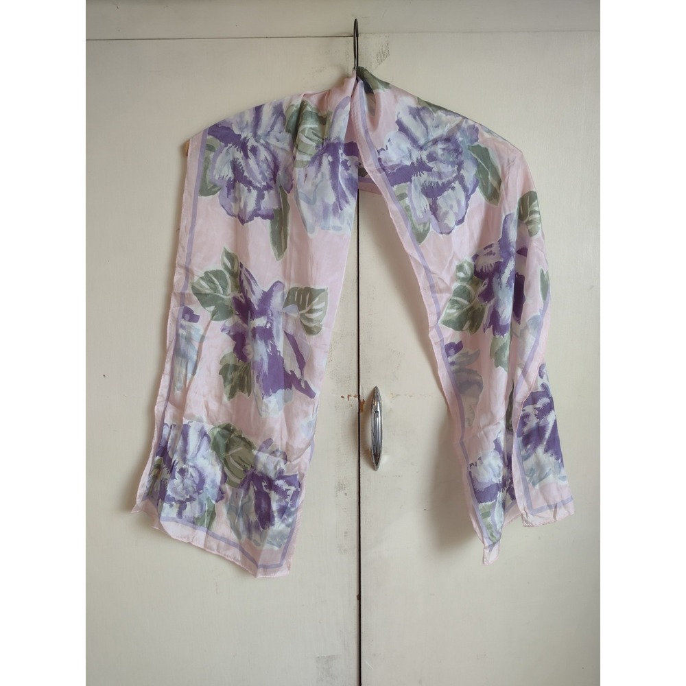 VTG Morgan Taylor Scarf  Floral Rectangular Pink Purple 100% Silk Cottagecore